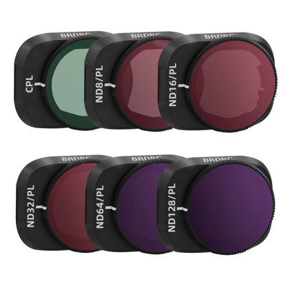 Picture of BRDRC Mini 3 Pro Filters Set, 6 Pack CPL, ND8/PL, ND16/PL, ND32/PL, ND64/PL, ND128/PL Neutral Density Filter Compatible with DJI Mini 3 Pro/Mini 3 Drone Lens Accessories(Aluminum Alloy Frame)
