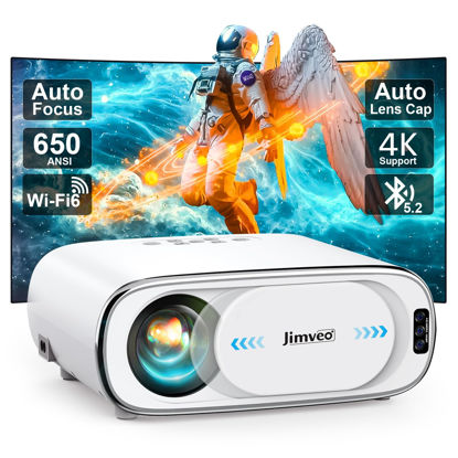 Picture of [Auto Focus+Auto Lens Cap] 4K-Outdoor Pojector with WiFi 6 and Bluetooth: Upgrade 650 ANSI Jimveo Native 1080P Portable Movie Projector, Auto 6D Keystone&50% Zoom, Home LED Projector for Phone/PC