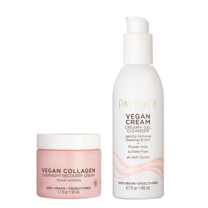 Picture of Pacifica Beauty | Vegan Collagen Creamy Face Wash + Overnight Recovery Face Cream | Cleanser, Moisturizer | Hyaluronic Acid, Caffeine, Vitamin E & C | Moisturizing for Aging and Dry Skin | Vegan