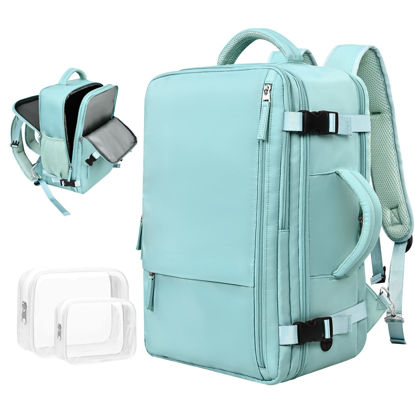 Picture of Rinlist Travel Backpack for Men Women, TSA Friendly Carry-on Backpack Airline Approved, Anti Theft Laptop Backpack for College Business Work, Waterproof Gym Hiking Cummuter Backpack, Blue-Green