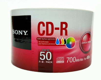 Picture of Sony CD-R White Inkjet Hub Printable 48X 700MB 80min Blank Disc (50 Discs)