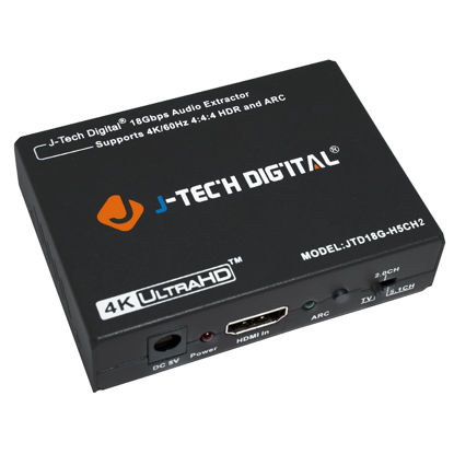 Picture of J-Tech Digital 4K60Hz HDMI 2.0 Audio Extractor HDMI-ARC Converter SPDIF + 3.5MM Output 18Gbps, HDCP 2.2, 1080P@120Hz, 1080P@144Hz, Compatible with Dolby_Digital/DTS CEC HDR10 [JTD18G-H5CH2]