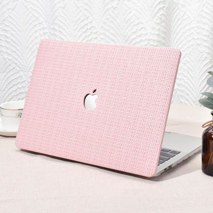 Picture of Seorsok Compatible with MacBook Pro 13 inch Case M2 2023,2022,2021-2016 A2338 M1 A2251 A2289 A2159 A1989 A1708 A1706,Elegant Leather Plastic Hard Shell&Transparent Keyboard Cover,Pink Woven Fabric