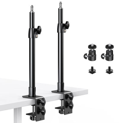 Picture of Dazzne 2-Pack Camera Desk Mount Stand with 1/4" Ball Head and Cold Shoe Mount Adapter,12.9-22" Tabletop Mounts Stand, Adjustable Aluminum Desktop Light Stand, for DSLR Camera, Ring Light, Video Light