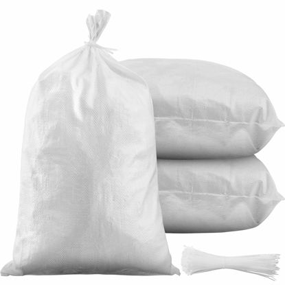 Picture of 100 Pieces Empty Sandbag Heavy Duty Flooding Outdoor Woven Polypropylene Sand Bags with Solid Ties for UV Protection Emergency Situation Roadblock Building Construction, 26 x 14 Inches