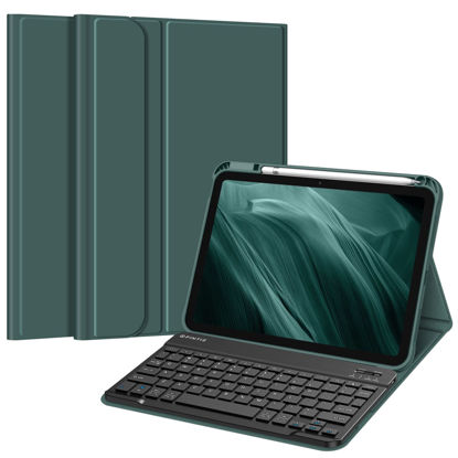 Picture of Fintie Keyboard Case for iPad Air 5th Generation (2022) / iPad Air 4th Gen (2020) 10.9 Inch with Pencil Holder - Soft TPU Back Cover with Magnetically Detachable Bluetooth Keyboard, Midnight Green