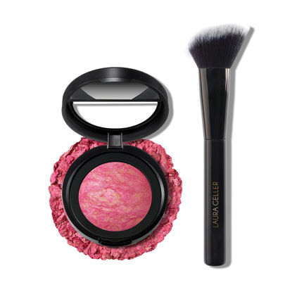 Picture of LAURA GELLER NEW YORK Blush-n-Brighten Marbleized 2-in-1 Blush, Sunlit Rose- Angled Blush Brush - Ultra Soft - Never Sheds (2PC)