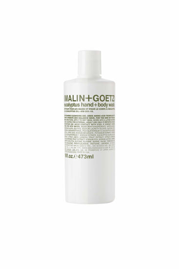 Picture of Malin + Goetz Eucalyptus Hand + Body Wash - natural cleansing, purifying, hydrating hand & body wash. all skin types, dry, irritated, sensitive. No stripping/irritation. Cruelty-free & vegan 16 Fl oz