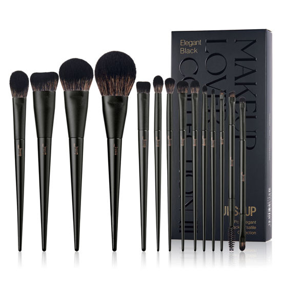 Picture of Makeup Brushes Set Jessup Make up Brushes 14Pcs Black Kabuki Foundation Eyeshadow Contour Concealer Powder Eyeliner Crease Eyebrow Blending Brush, T336