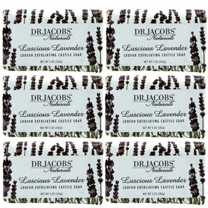 Picture of Dr Jacobs Naturals Pure Castile Vegan Bar Soap (Luscious Lavender, 5 oz, 6-pack) - Triple Milled Exfoliating, Made with Premium Organic Oils - Vegan, No Palm Oil, GMO Free - Concentrated, Hypoallergenic and Dermatologist Approved