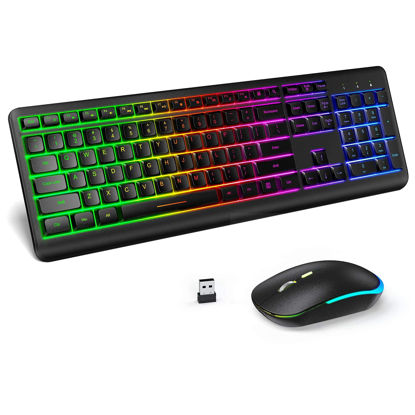 Picture of Wireless Keyboard and Mouse Combo Backlit , seenda Rechargeable Full-Size Illuminated Wireless Keyboard and Mouse Set, 2.4Ghz Silent Keyboard and Mouse for Computer, Laptops, Windows, Gaming, Black
