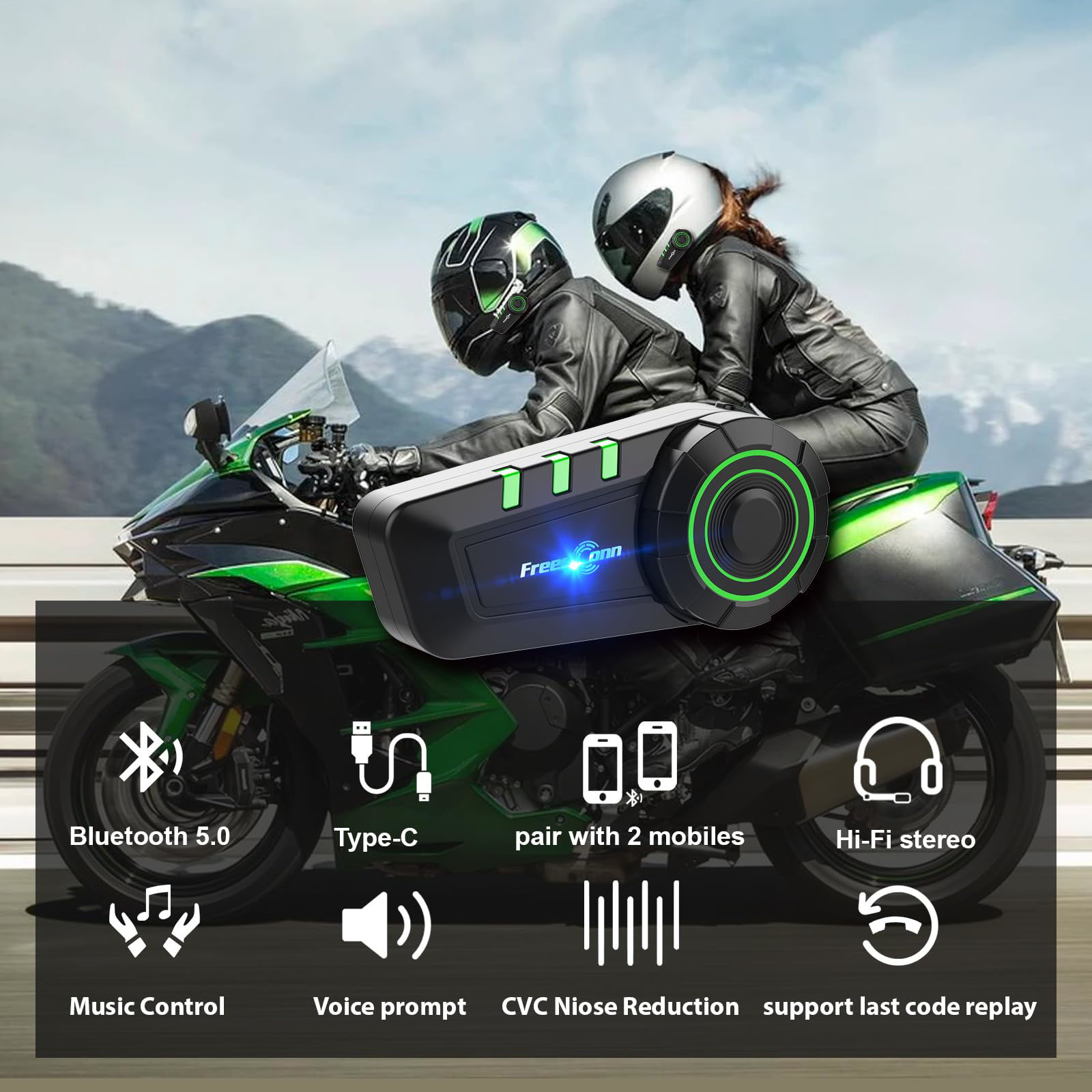 FreedConn Motorcycle Helmet Bluetooth 5.0 Headset Available From Max Motorcycles Your Trusted Motorcycle Parts Supplier
