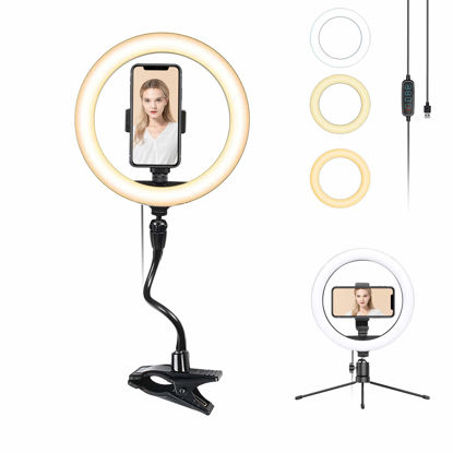 Picture of Smatree 10" LED Selfie Ring Light with Flex Clamp Mount & Tripod Stand & Phone Holder, Dimmable Desktop Ring Light with 3 Light Modes for Live Streaming/Makeup/Photography/TikTok/YouTube Videos/Vlog