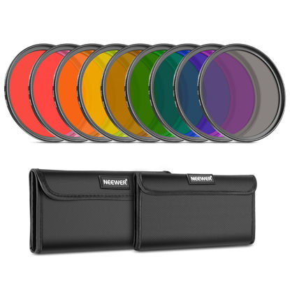 Picture of NEEWER 9PCS Full Color Lens Filter Set, 58mm Resin Lens Filters with Red, Orange, Blue, Yellow, Green, Brown, Purple, Pink, Gray Color Available with 2 Pouches, Camera Lens Accessories