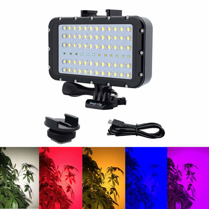 Picture of Suptig Video Lighting Dive Light Underwater Lights 72 Led Lights Compatible for Gopro Canon Nikon Pentax Panasonic Sony Samsung SLR Cameras 5 Kinds of Illuminating Colors Waterproof 147ft(45m)
