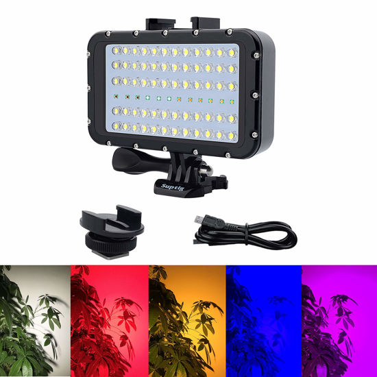 Picture of Suptig Video Lighting Dive Light Underwater Lights 72 Led Lights Compatible for Gopro Canon Nikon Pentax Panasonic Sony Samsung SLR Cameras 5 Kinds of Illuminating Colors Waterproof 147ft(45m)