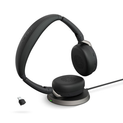 Picture of Jabra Evolve2 65 Flex Stereo Headset with Bluetooth, Wireless Charging Pad - Noise-Cancelling ClearVoice Technology & Hybrid Active Noise Cancellation - Works with Leading UC Platforms - Black