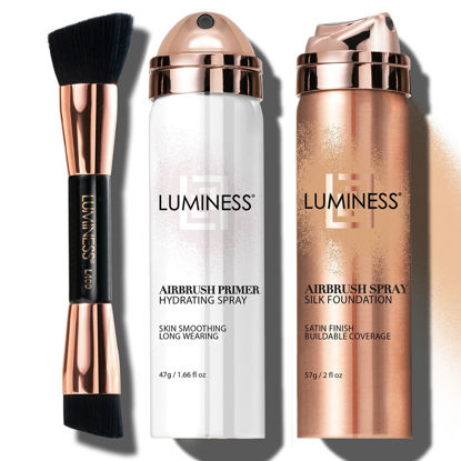 Picture of LUMINESS Silk Airbrush Spray Foundation Makeup Starter Kit - Full Coverage Foundation, Primer & Dual-Sided Buffing Brush - Buildable Coverage, Anti-Aging Formula Hydrates & Moisturizes (Shade - Light Medium)