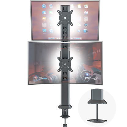 Picture of HEMUDU Dual Monitor Articulating Desk Mount Arm Stand - Vertical Stack Screen Supports Two 13 to 34 Inch Computer Monitors with C Clamp
