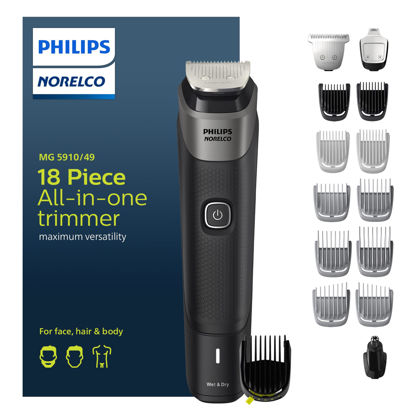 Picture of NEW Philips Norelco Multigroom Series 5000 18 Piece, Beard Face, Hair, Body and Intimate Hair Trimmer for Men - NO BLADE OIL MG5910/49