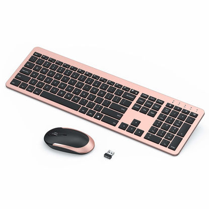 Picture of seenda Rechargeable Wireless Keyboard Mouse Combo Full Size Cordless Keyboard & Mouse Sets with Build-in Lithium Battery Ultra Thin Quiet Keyboard Mice (Black and Rose Gold)