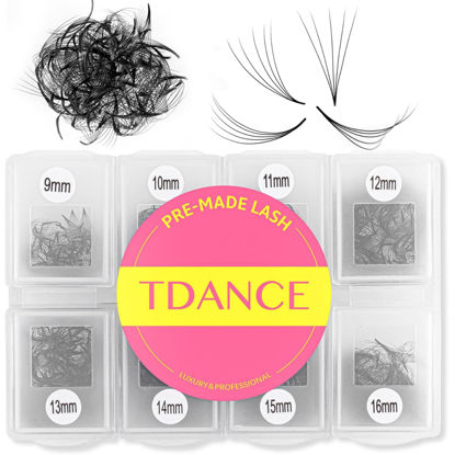 Picture of TDANCE 1000 Premade Fans Eyelash Extensions D Curl Premade Volume Lash Extensions 5D Handmade Promade Loose Fans 9-16mm Mixed Length 0.07mm Thickness Pre Made Lash Fans (5D-0.07-D,9-16mm)