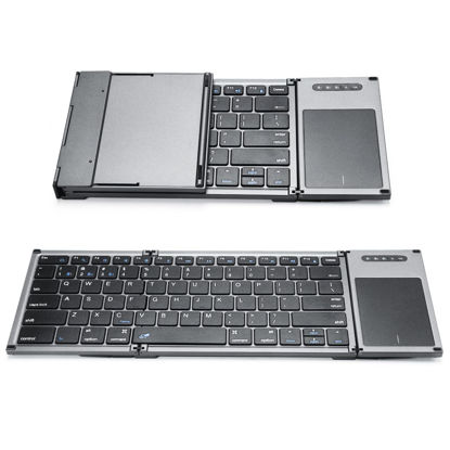 Picture of ZenRich Foldable Bluetooth Keyboard, Wireless Tri-Folding Portable Keyboard with Touchpad (Sync Up to 3 Devices), Full Size Ultra Slim Travel Keyboard for Windows/iOS/Android/OS/HMS, Grey