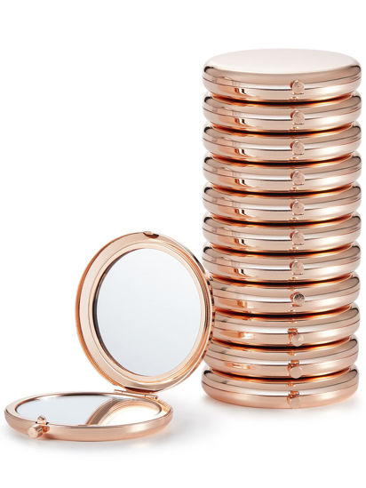 Picture of Getinbulk Compact Mirror Bulk, Pack of 12 Double-Sided 1X/2X Magnifying Metal Makeup Mirrors(Round, Rose Gold)