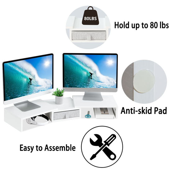 GetUSCart- TEAMIX White Dual Monitor Stand Riser with Drawer - Length ...