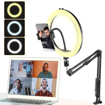 Picture of Wisamic Ring Light Overhead Phone Mount for Recording with Stand and Camera Holder, Desktop Ring Light for YouTube Live Stream, Photography, Tiktok 10 inch
