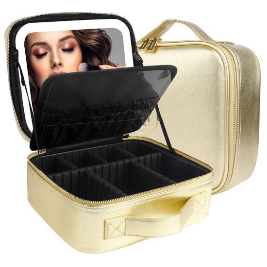 habe Travel Makeup Bag with Mirror - Premium Vegan Designer Make Up Bag  Organizer Train Case for Women - Stores More than 3 Cosmetic Bags, Make Up  Bags or Make … |