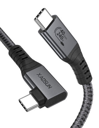 Picture of XAOSUN 240W USB4 for Thunderbolt 4 Cable, 90 Degree Right Angle Thunderbolt 4 Cable 5.9ft, Support 240W Charging, 40Gbps Transfer, 8K HD Display for iPhone 15 Pro Max MacBook Thunderbolt Dock Tablet