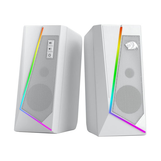 Picture of Redragon GS520 RGB Desktop Speakers, 2.0 Channel PC Computer Stereo Speaker with 6 Colorful LED Modes, Enhanced Sound and Easy-Access Volume Control, USB Powered w/ 3.5mm Cable, White