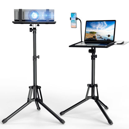 Picture of Projector Stand Laptop Tripod Stand - Portable Stand Adjustable Height 20 to 60 Inch, Projector Stand with Gooseneck Phone Holder ＆ Mouse Tray, Laptop Floor Stand for Office, Home, Studio, DJ Racks