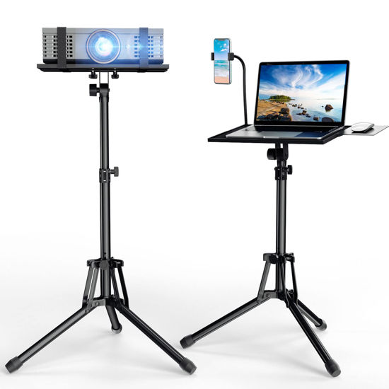 Picture of Projector Stand Laptop Tripod Stand - Portable Stand Adjustable Height 20 to 60 Inch, Projector Stand with Gooseneck Phone Holder ＆ Mouse Tray, Laptop Floor Stand for Office, Home, Studio, DJ Racks