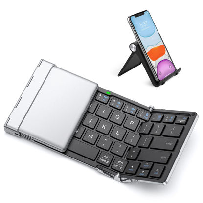 Picture of Folding Keyboard, iClever Bluetooth Travel Keyboard, Sync Up to 3 Devices, Metal Build, USB-C Recharge, Portable Foldable Keyboard with Stand Holder for iPad, iPhone, Smartphone, Laptop and Tablet