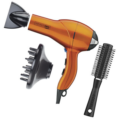 Picture of INFINITIPRO by CONAIR Hair Dryer, 1875W Salon Performance AC Motor Hair Dryer, Conair Blow Dryer, Orange with Bonus Blow-Out Brush
