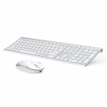 Picture of Wireless Keyboard and Mouse, Vssoplor 2.4GHz Rechargeable Compact Quiet Full-Size Keyboard and Mouse Combo with Nano USB Receiver for Windows, Laptop, PC, Notebook-White Silver