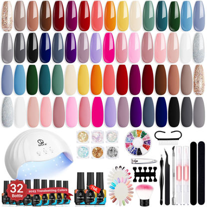 Picture of MEFA Gel Nail Polish Kit with U V Light - 32 Colors Fall Winter Limited Edition Gel Nail Polish Set with Base and Matte/Glossy Top Coat Nail Art Decorations Essential Tools Manicure DIY Salon Gifts