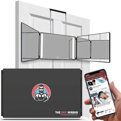Picture of LIPFISBARBERSHOP.COM The 360 LED Mirror - Adjustable Telescoping Hooks, Perfect Self Haircut Mirror for Men - 3 Way Mirror for Hair Cutting - Mirror to Cut Your Own Hair (with LED Lights)