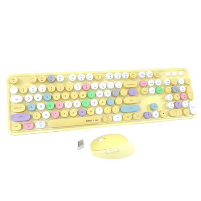 Picture of UBOTIE Colorful Computer Wireless Keyboard Mouse Combos, Typewriter Flexible Keys Office Full-Sized Keyboard, 2.4GHz Dropout-Free Connection and Optical Mouse (Yellow-Polychrome)