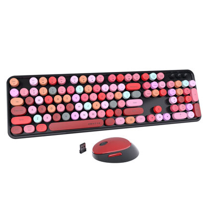 Picture of UBOTIE Colorful Computer Wireless Keyboard Mouse Combos, Typewriter Flexible Keys Office Full-Sized Keyboard, 2.4GHz Dropout-Free Connection and Optical Mouse (Black-Colorful)