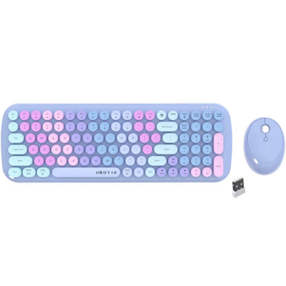 Picture of Wireless Keyboards and Mouse Combos, UBOTIE Colorful Gradient Rainbow Colored Retro Typewriter Flexible Keyboard, 2.4GHz Connection and Optical Mouse