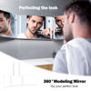 Picture of JANMPASK LED 3 Way Mirror for Self Hair Cutting Mirror Vanity Mirror Barber Supplies Accessories 360 Makeup Mirror with Light Trifold Mirror to See Back of Head (White with Light)