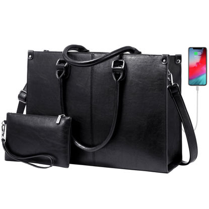 Picture of LOVEVOOK Laptop Bag for Women, 15.6 inch Laptop Tote Work Bags with USB Charging Port, Vintage Leather Computer Bag