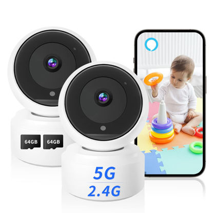 Picture of 2K Indoor Camera, 5G & 2.4G Security Pet Camera for Baby Monitor, 360° PTZ Wireless Cameras for Home Security with Night Vision Motion Detection Compatible with Alexa (2 Pack)