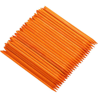 Picture of Borogo 100 Pcs Orange Wood Nail Sticks Double Sided Multi Functional Cuticle Pusher Manicure Pedicure Tool for Manicure Pedicure Orange