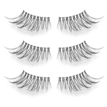 Picture of Frihappy False eyelashes Natural Half Lash 3 Pairs Accent Fake Lashes Wispy Light Volume Reusable Pack (HF3)