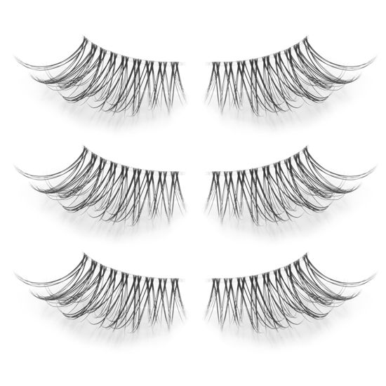 Picture of Frihappy False eyelashes Natural Half Lash 3 Pairs Accent Fake Lashes Wispy Light Volume Reusable Pack (HF3)