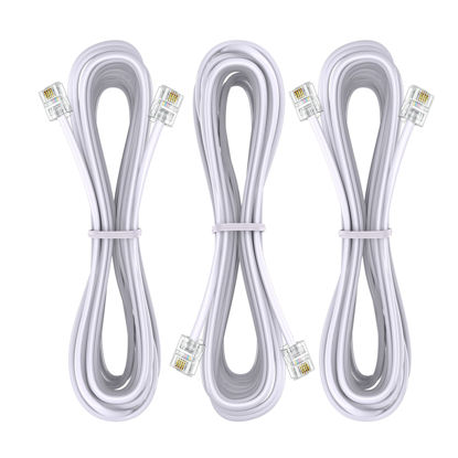 Picture of Ubramac 3Pack Phone Cord Phone Telephone Extension Cord 6.6ft Cable Line with Standard RJ11 6P4C Plugs for Landline Phone and Fax,(White, 6.6Feet)